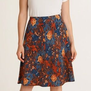 Anthropologie Blue & Orange Floral Skirt